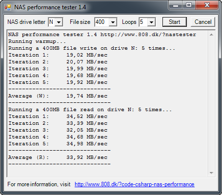 NAS performance tester 1.4 screenshot