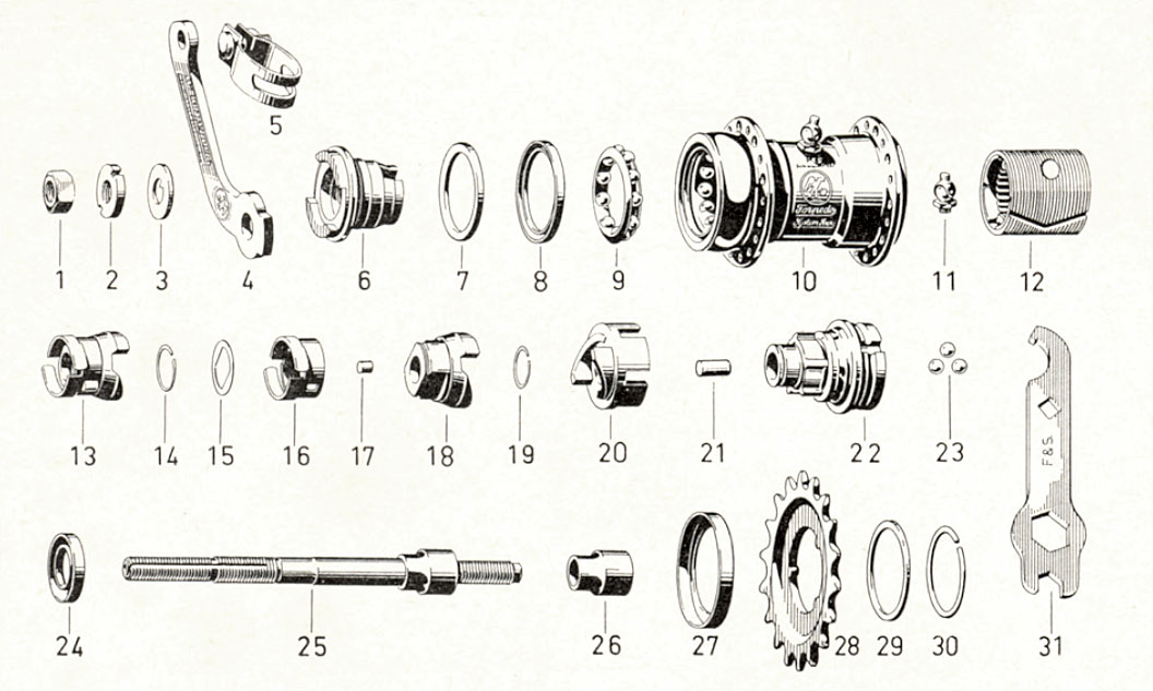 Freilauf parts list and exploded-view drawing