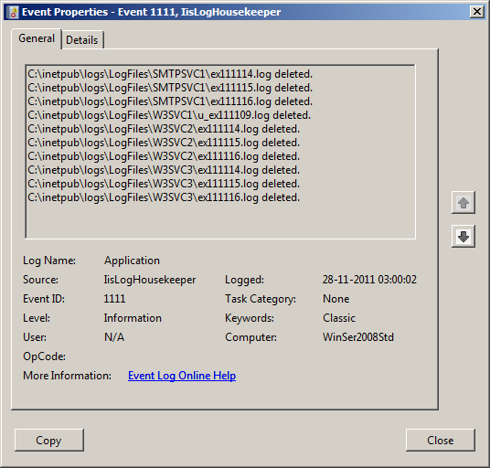 Log rotation event log screenshot